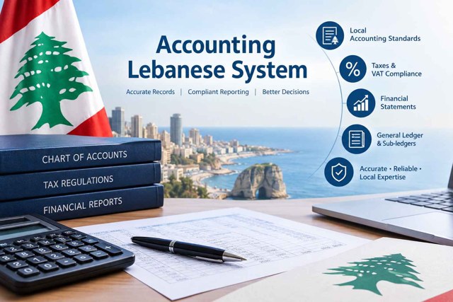Lebanese accounting system with books, calculator and reports
